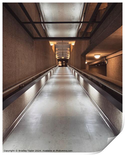 A Brutalist Corridor, Barbican Centre, London Print by Bradley Taylor