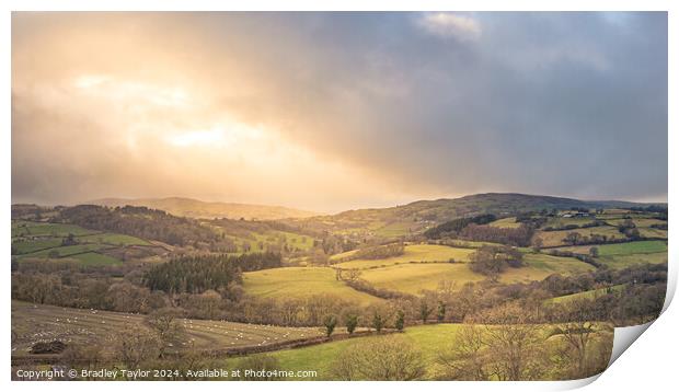 Welsh Countryside - Sun Breaking Through Clouds Print by Bradley Taylor