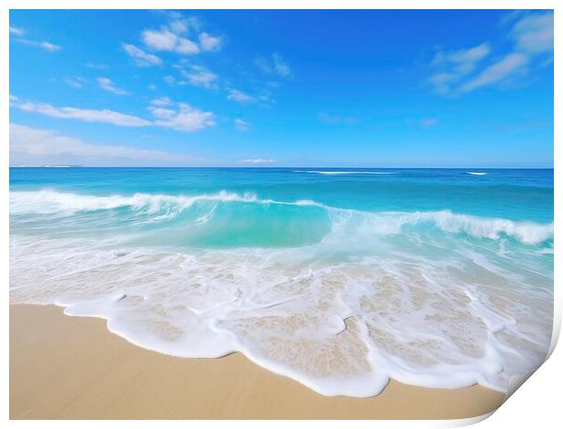 Beach Waves: White Sand Green Sea Print by T2 
