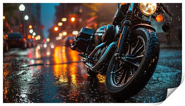 Harley-Davidson Motorcycle ~ City Lights Print by T2 