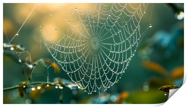 Dewdrops on a Spiderweb Print by T2 