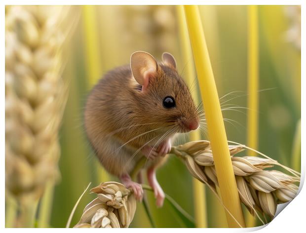Harvest Mouse in a field of Barley Print by T2 