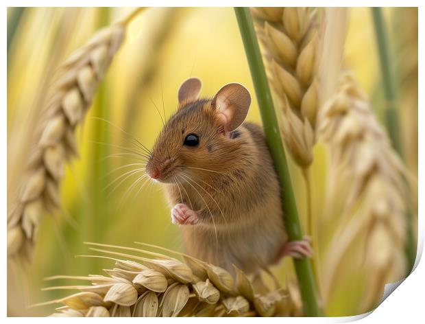 Harvest Mouse in a field of Barley Print by T2 