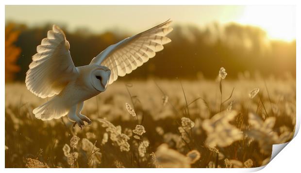 Barn Owl at Sunset Print by T2 