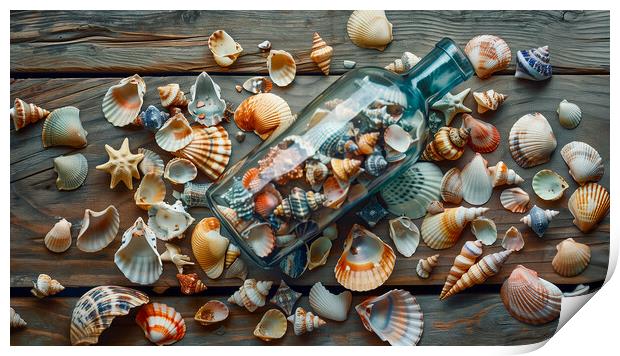 Seashells in a Bottle Print by T2 