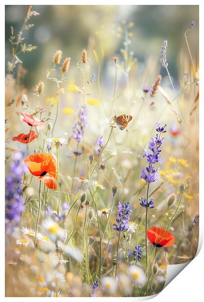 Flower Meadow Butterfly Print by T2 