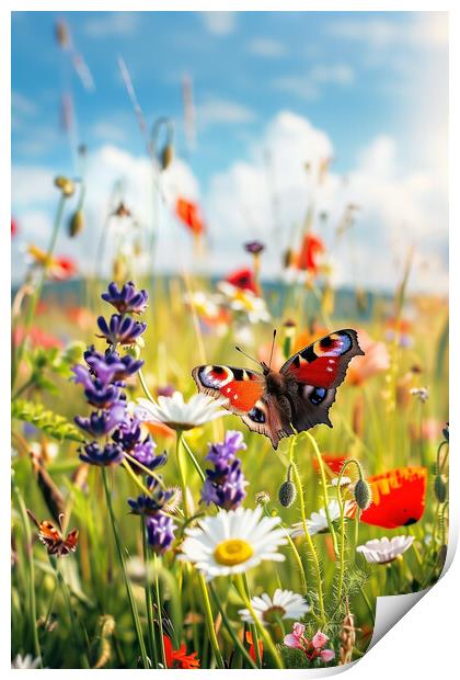 Flower Meadow Butterfly Print by T2 