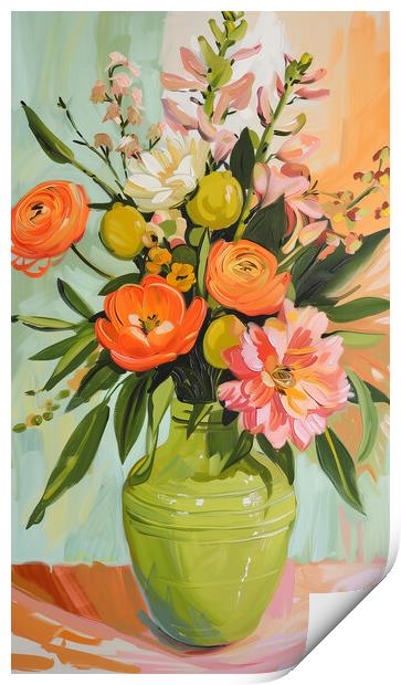 Vase of Flowers Oil Painting Print by T2 
