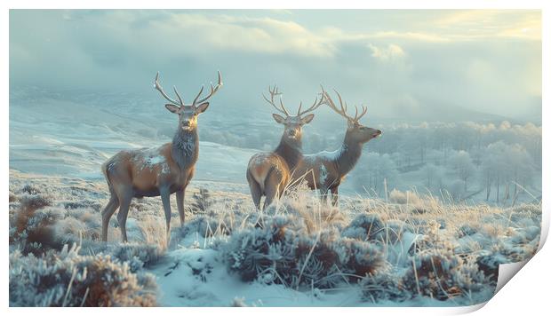 Scottish Bucks Winter Highlands Print by T2 