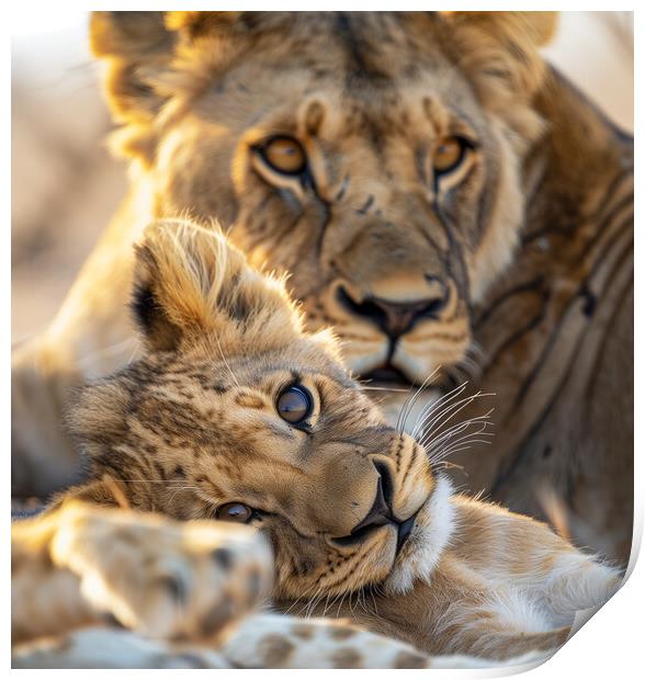 Lion Cub and Lioness Print by T2 