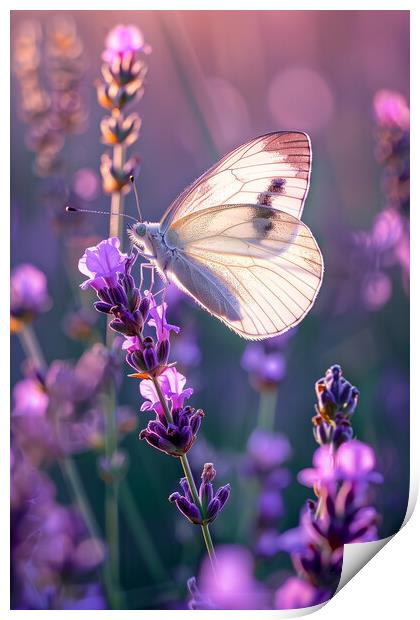 White Butterfly on Lavender Print by T2 