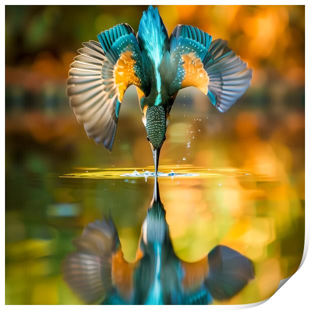 Kingfisher diving Print by T2 