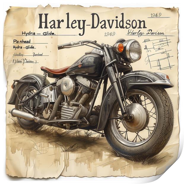 Harley-Davidson Panhead Hydra Glide 1949 Print by T2 