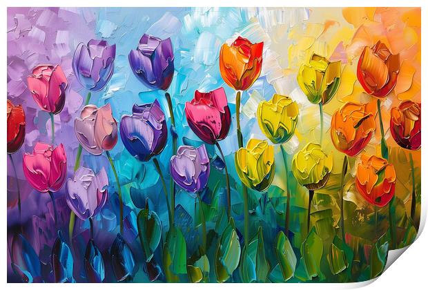 Rainbow Tulips Oil Painting Print by T2 
