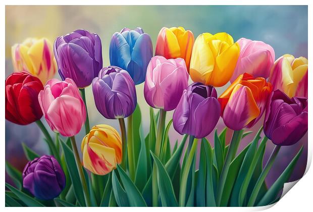 Rainbow Tulips Art Print by T2 