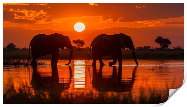 Elephants in the African Sunset Print by T2 