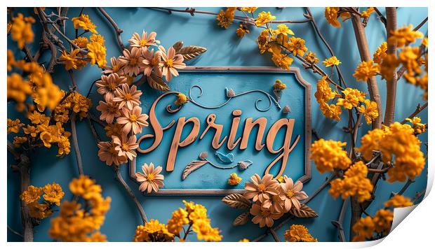 Spring Sign with Spring Flowers Print by T2 