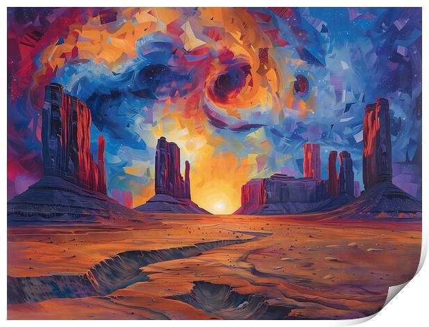 Desert landscape painted in swirling Shades Print by T2 