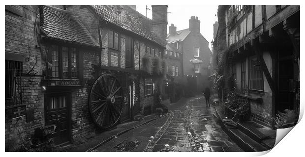 York backstreets Black and White Print by T2 