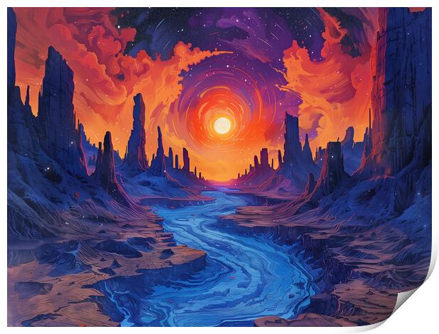 Desert landscape painted in swirling Shades Print by T2 