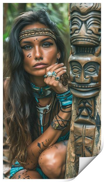 Amazon Jungle Tribe Woman Print by T2 