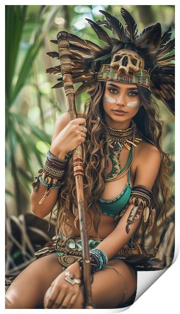 Amazon Jungle Tribe Woman Print by T2 