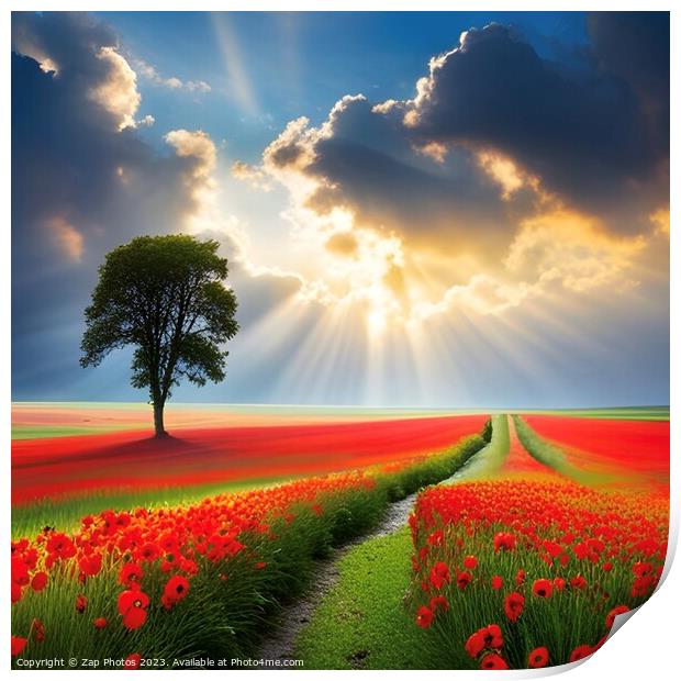 The lonely Tree amongst the Poppies  Print by Zap Photos
