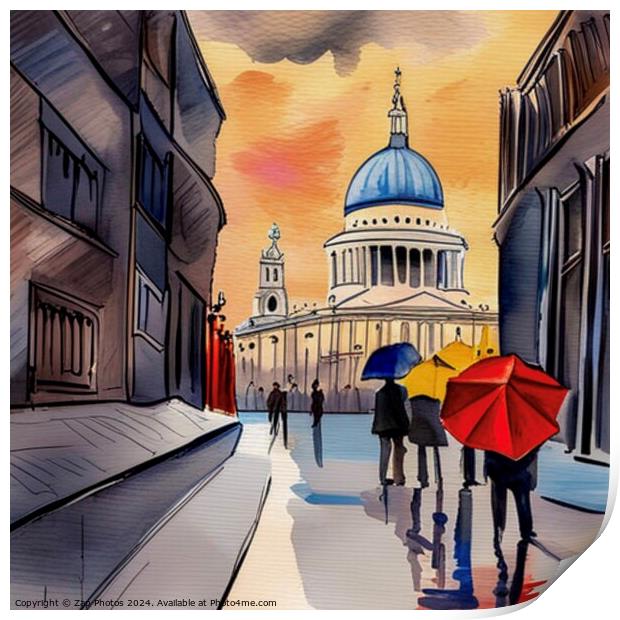 Rainy Night in London Town Print by Zap Photos