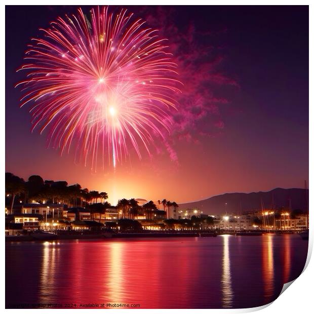 Fireworks over Marbella  Print by Zap Photos