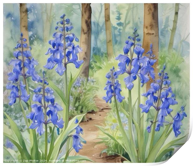  Watercolour Bluebells wood Print by Zap Photos