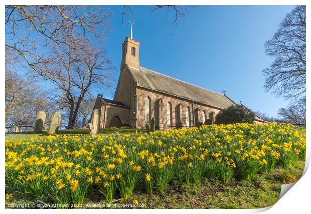 Spring view of daffodils and Holy Trinity church Print by Bryan Attewell