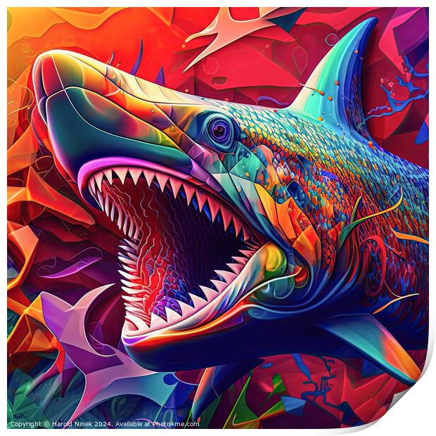 Psychedelic Shark Print by Harold Ninek