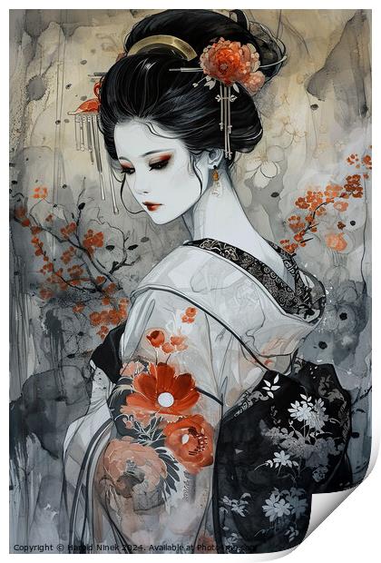 Geisha in White Print by Harold Ninek