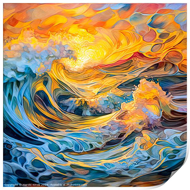 Turbulent Sea at Sunrise Print by Harold Ninek