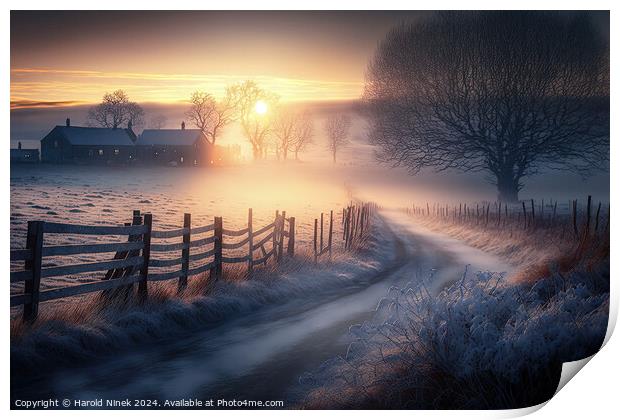 Misty Winter Sunrise I Print by Harold Ninek