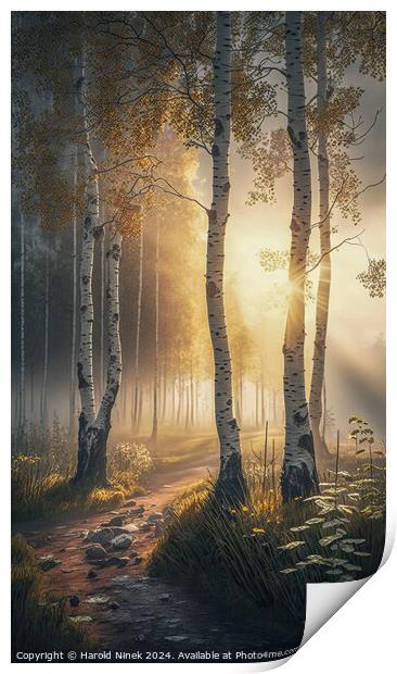 Autumn Amidst the Silver Birches I Print by Harold Ninek
