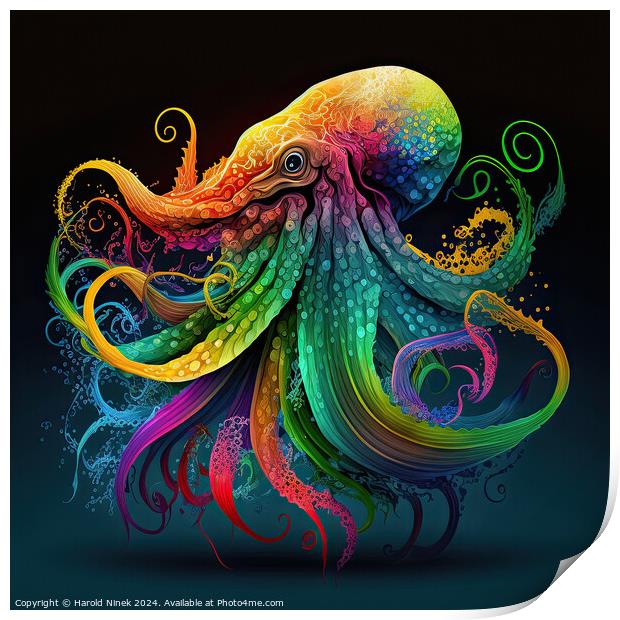 Psychedelic Octopus Print by Harold Ninek