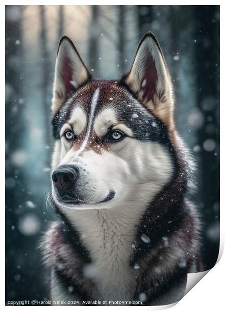 Husky in the Snow Print by Harold Ninek