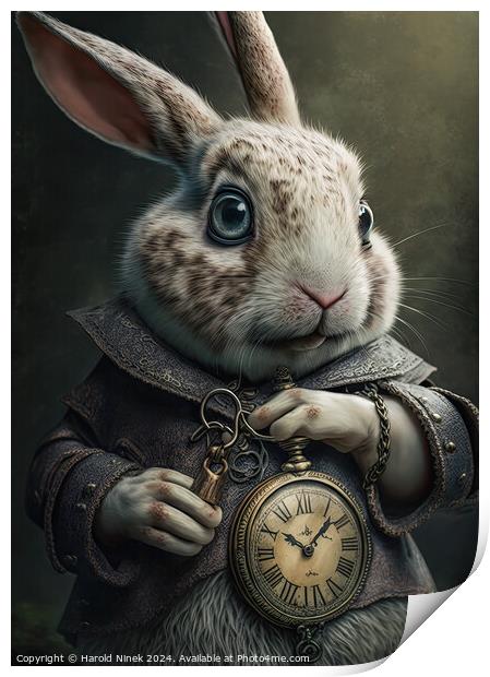 White Rabbit Print by Harold Ninek