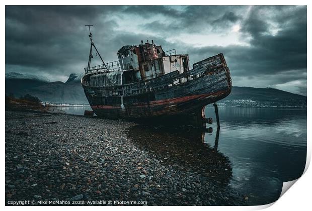 Corpach Shipwreck , Ben Nevis  Print by Mike McMahon