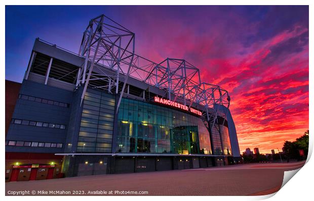 Old Trafford sunset , Manchester United football club Print by Mike McMahon