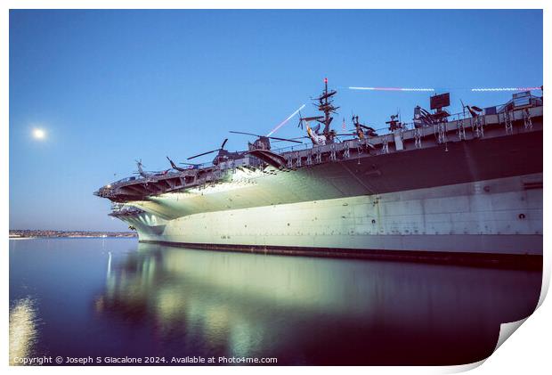 USS Midway By Moonlight Print by Joseph S Giacalone