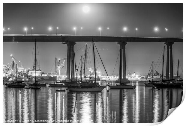 Under Moonlight - Coronado Bridge Print by Joseph S Giacalone
