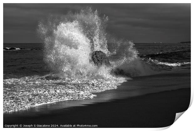 Wave Meets Rock Monochrome #2 Print by Joseph S Giacalone