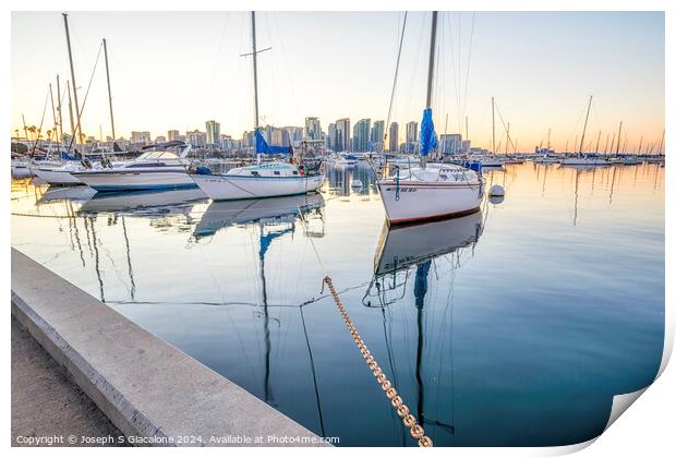 San Diego Harbor - Calm Sunrise Print by Joseph S Giacalone