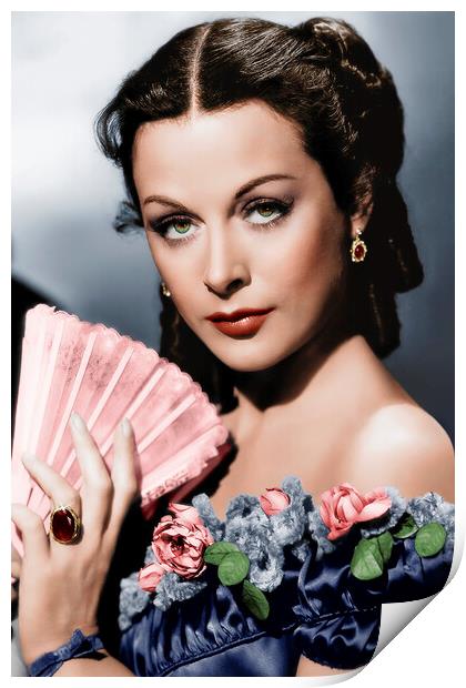 Famous movie star and inventor Hedy Lamarr circa 1940. Colorized Print by Dejan Travica