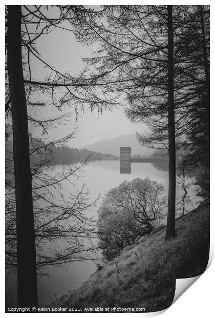Moody mirror dam viewpoint through the trees Print by Kevin Booker