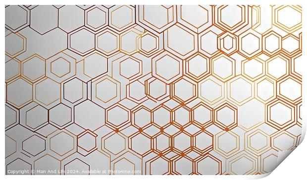 Elegant geometric pattern with hexagons in gradient shades from white to orange, suitable for backgrounds, wallpapers, or graphic design elements. Print by Man And Life