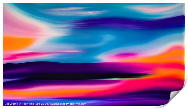 Abstract colorful wavy background with vibrant hues of blue, purple, and pink blending into each other. Print by Man And Life