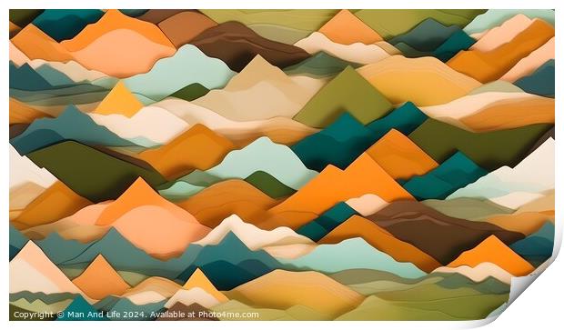 Abstract colorful mountain landscape pattern with geometric shapes. Print by Man And Life